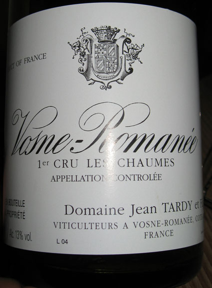 Vosne Romanée 1er Cru les Chaumes ( Domaine Jean Tardy ) 2000