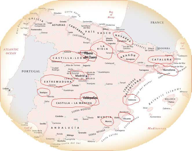 Wine regions + map